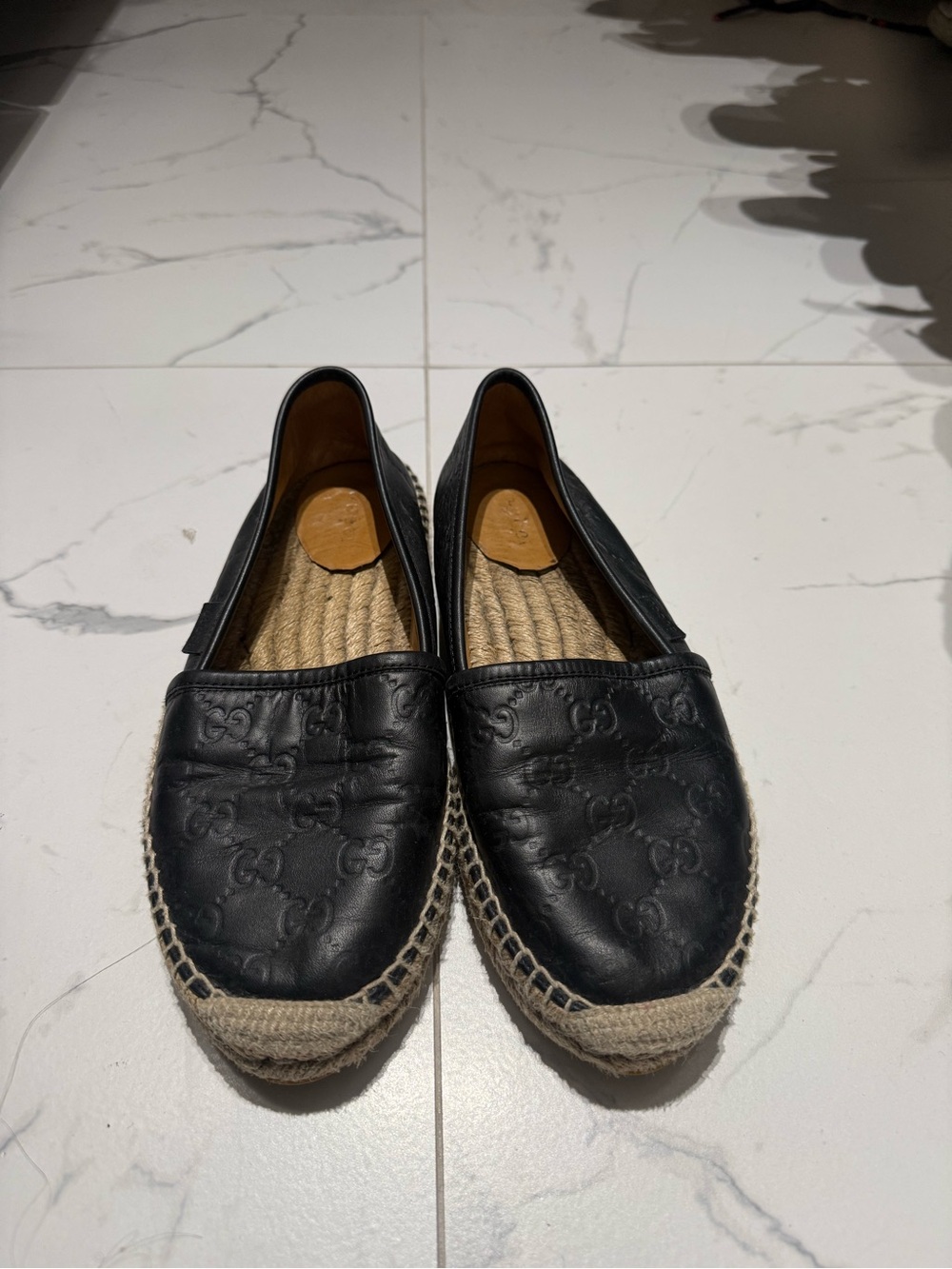 Gucci Black Embossed Leather Espadrille Loafers